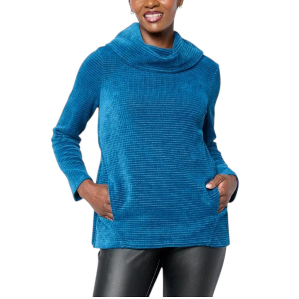 Nina Leonard Women's Cowl Neck Chenille Sweater Tunic Mallard - Regular